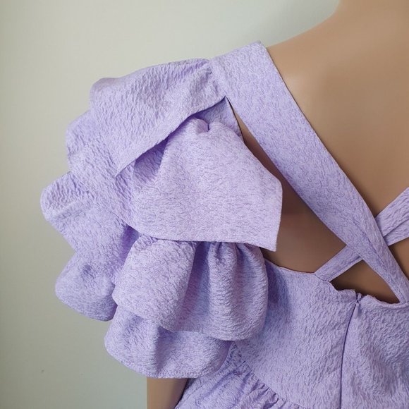 DONT BUY!ASOS LUXE dress S 8 lilac bubble hem ruffle puff sleeve tiered - Picture 7 of 8